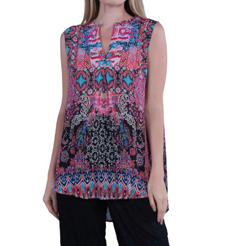 Floral Split Neck Tank Blouse In Dalia Lightweight Fabric