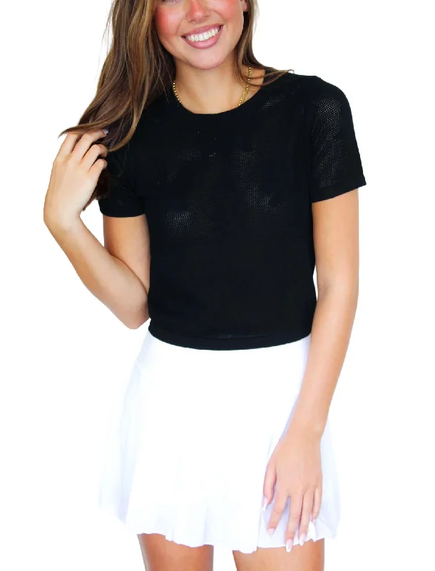 Floral Stitch Cropped Tee In Black Exclusive Sale