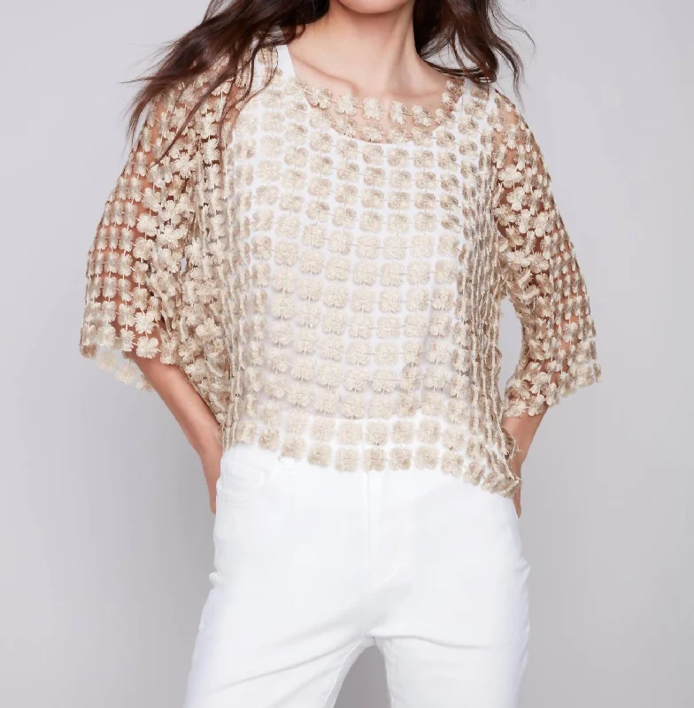 Floral Textured Elegant Blouse In Gold Romantic Date - Night Ensemble