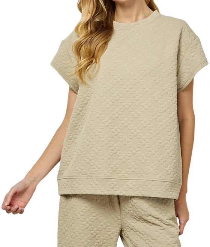 Flower Textured Lounge Top In Taupe Casual Elegance