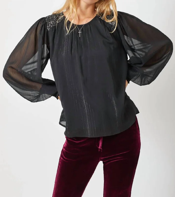 Flowy Glitter Chiffon Blouse In Black Modern Romance