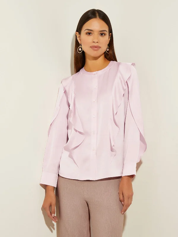 Flutter Trim Crepe de Chine Blouse Chic Outfits