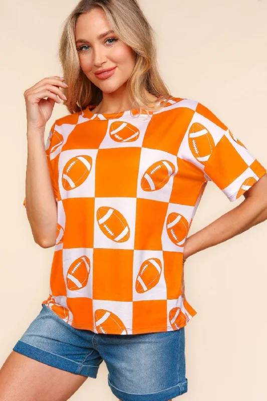 Football Checkered Print Short Sleeve T-Shirt Huge Markdowns