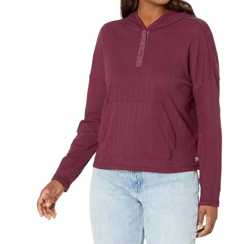 Foothill Pointelle Long Sleeve Hoodie Top In Port Casual Chic