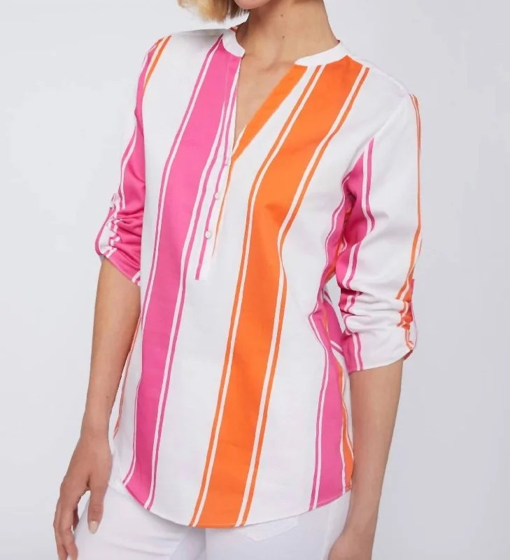 Francina Shirt In White/pink/orange Classic Charm