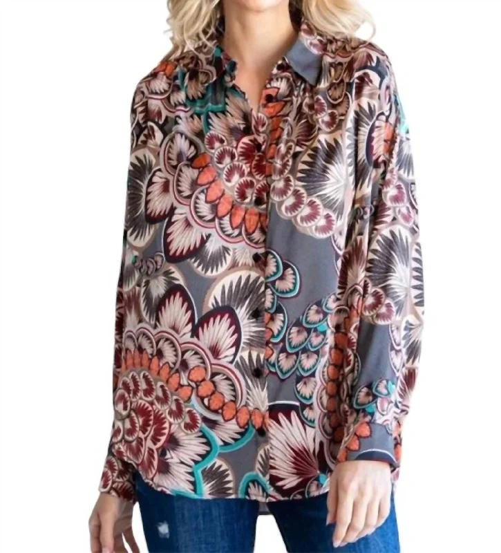 Frankie Floral Blouse In Grey Multi Chic Styles