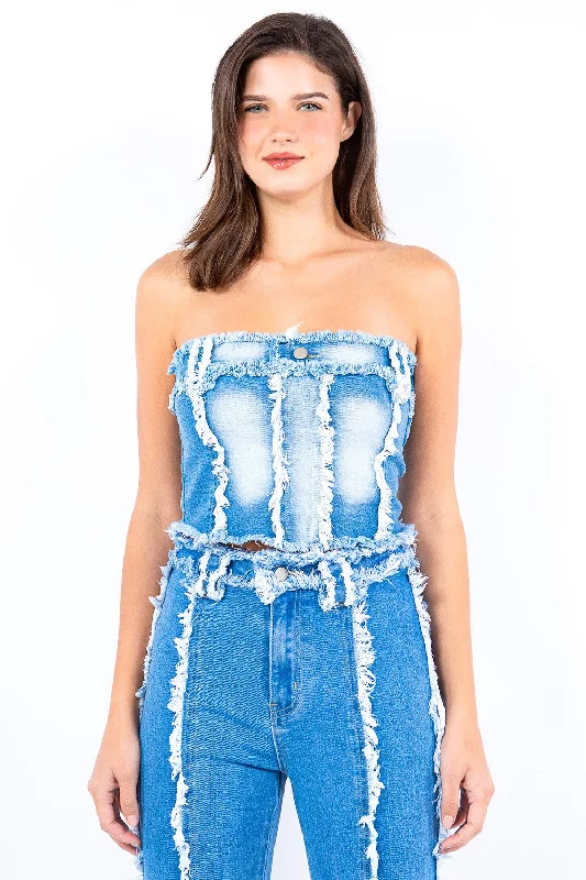 Frayed Edge Denim Corset Top Save On Inspired Styles