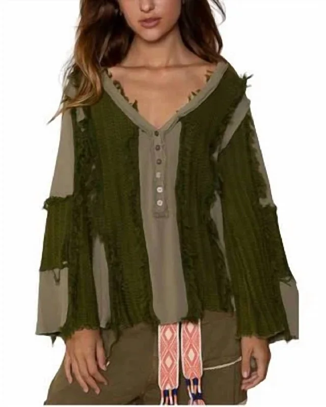 Frayed Edge Top In Olive Last Chance Sale