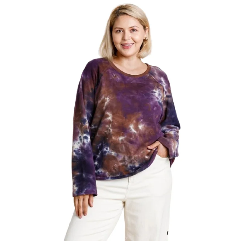 French Terry Tie-dye Raglan Long Sleeve Top With Raw Hem Latest Trends