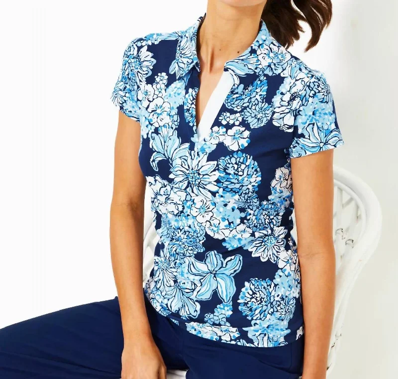 Frida Polo Top Upf 50+ In Low Tide Navy Bouquet All Day Wardrobe Upgrade