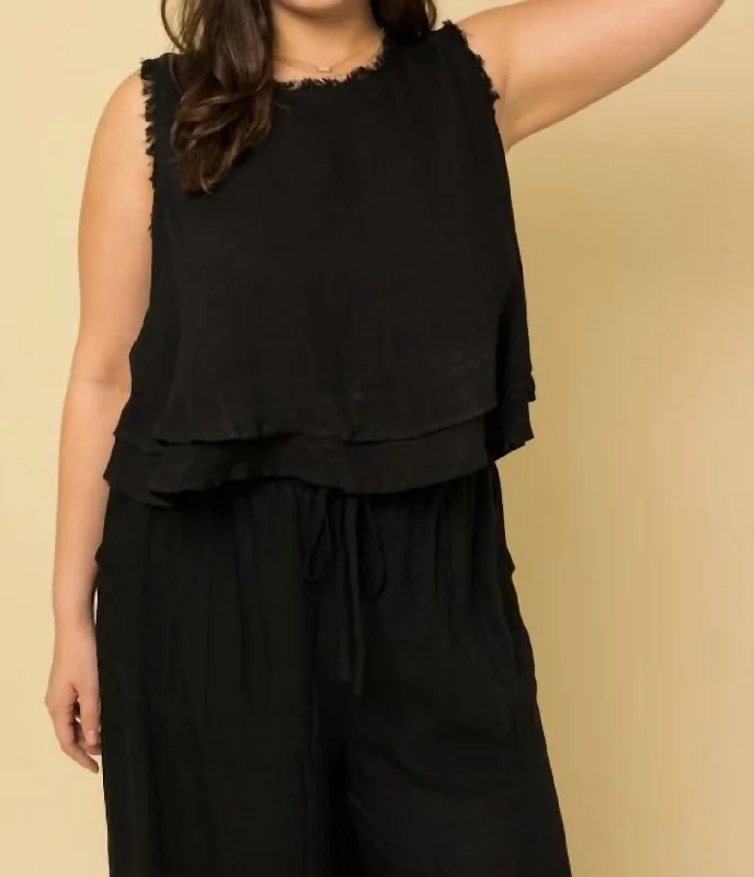 Fringe Rayon Top In Black Classic Timeless Elegant Style