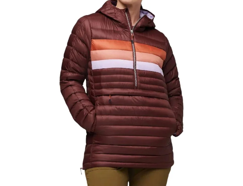 Fuego Down Hooded Pullover In Chestnut Stripes Stylish Looks