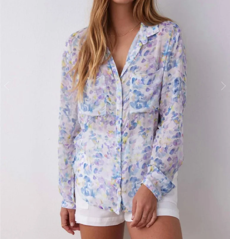 Full Button Down Hipster Shirt In Orchid Floral Print Flash Sales