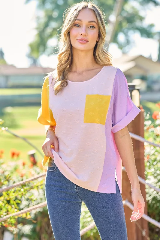 Full Size Color Block Short Sleeve Top Bold Silhouette