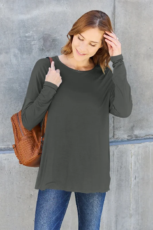 Full Size Round Neck Dropped Shoulder T-Shirt High End Designer Brands Discount