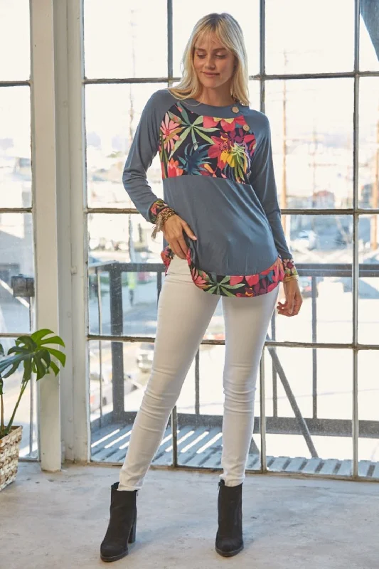 Full Size Tropical Print Long Sleeve T-Shirt Hot Deals