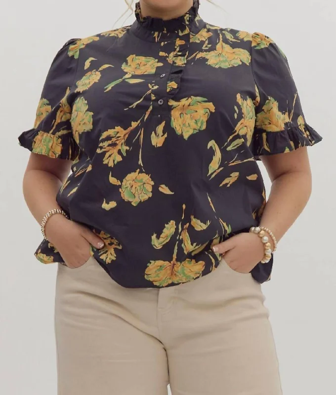 Fun Floral Top - Plus In Black Stylish Looks