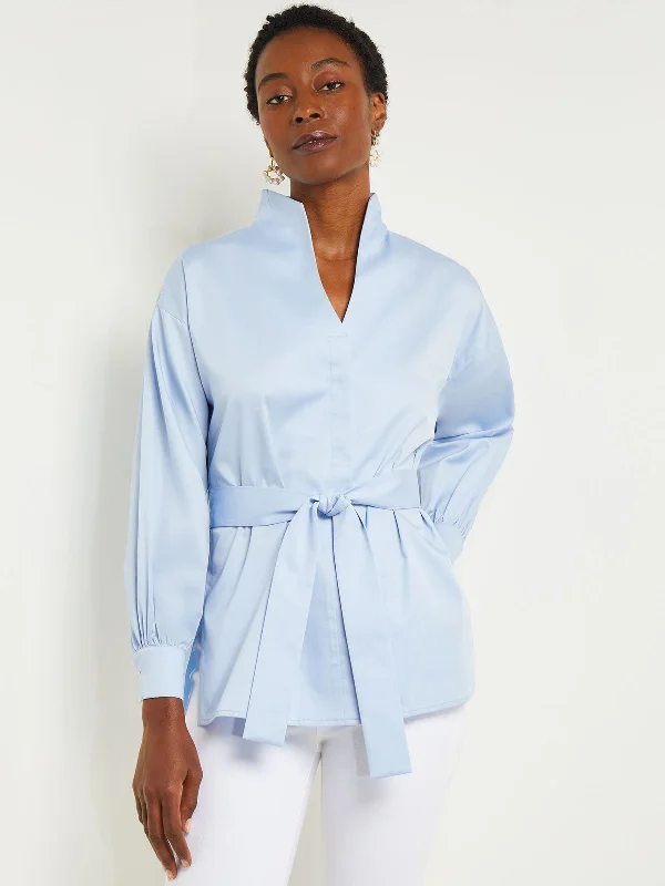 Funnel Neck Belted Cotton Blouse Discover Promotions