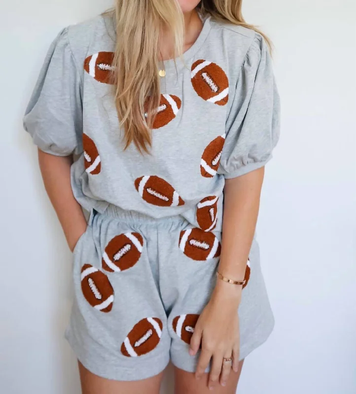 Fuzzy Football Puff Sleeve Set In Gray Best Seller