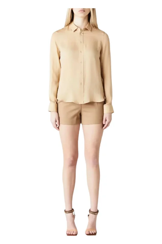 Gaia Slim Shirt In Khaki Contemporary Elegance