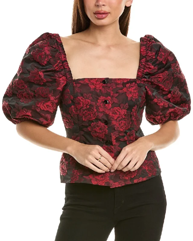 GANNI Botanical Jacquard Fitted Blouse Soft Textures