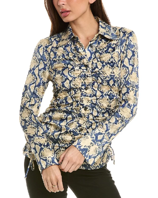 GANNI Crinkled Satin Fitted Shirt Odd Size Clearance Sale