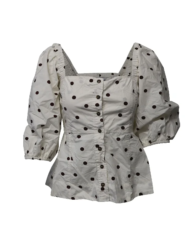 Ganni Polka Dotted Fit and Flare Top in White and Black Cotton Daily Essentials