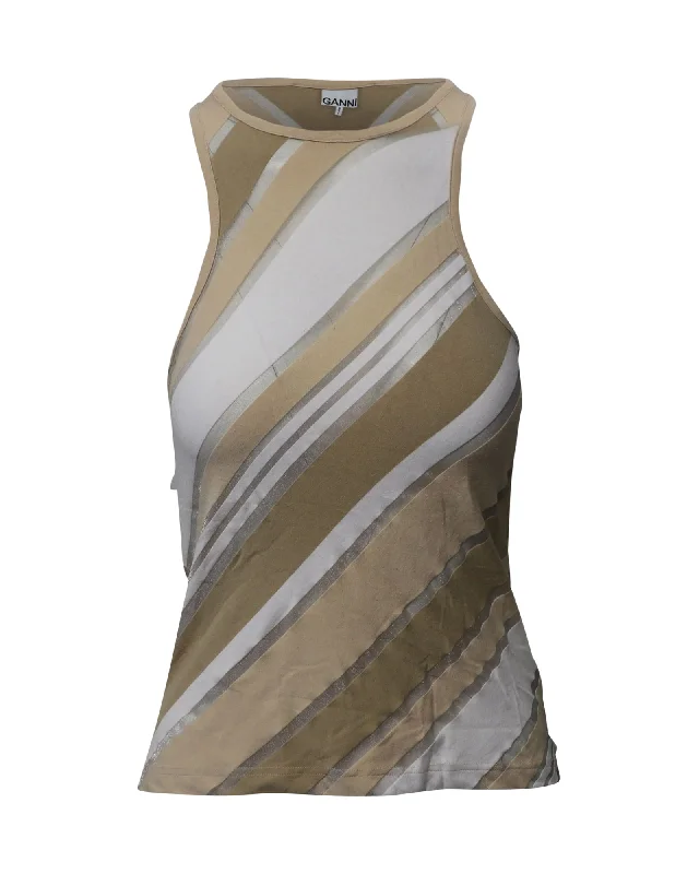 Ganni Sleeveless Striped Tank Top in Multicolor Viscose Vibrant Femme Fashion