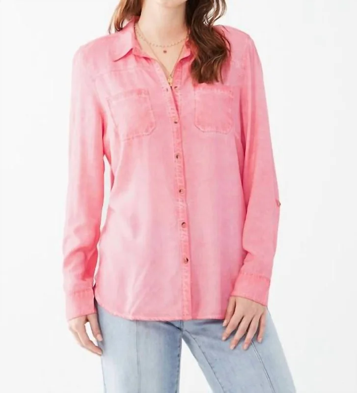 Garment Dyed Long Sleeve Shirt In Flamingo Pink Style Beyond Borders