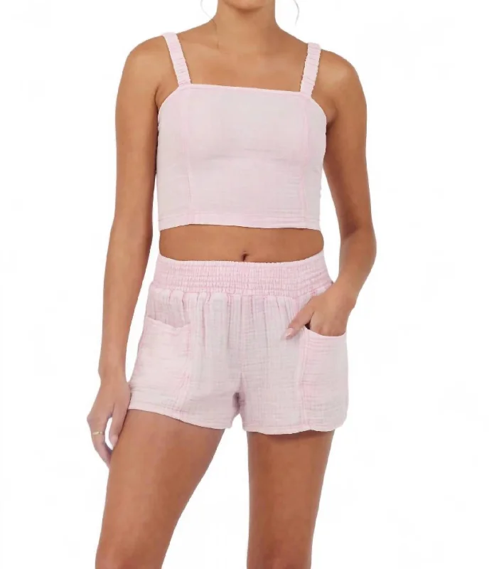 Gauze Cropped Tank Top In Washed Pink Casual Chic Clothing