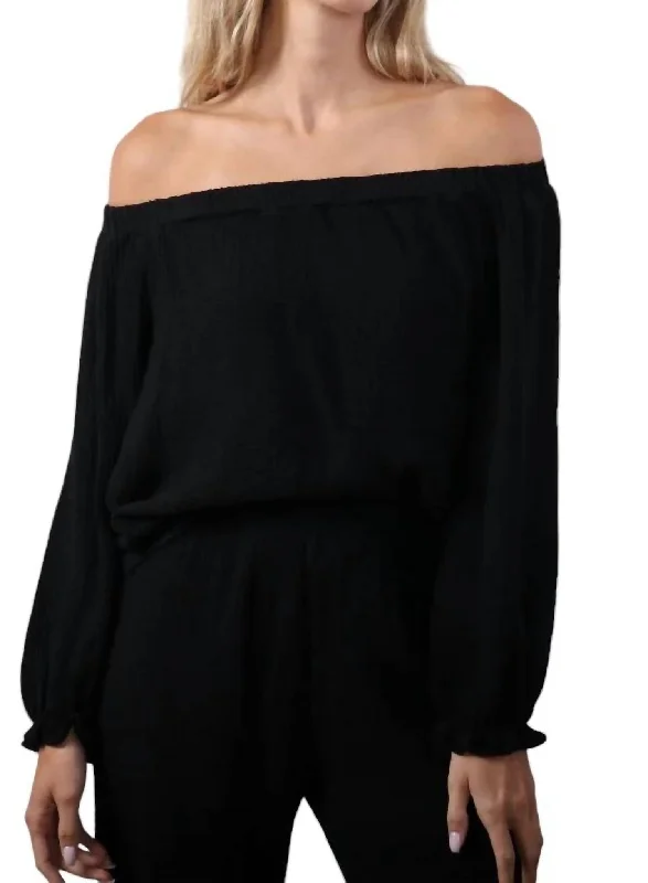 Gauze Flowy Off The Shoulder Top In Black Weekend Special