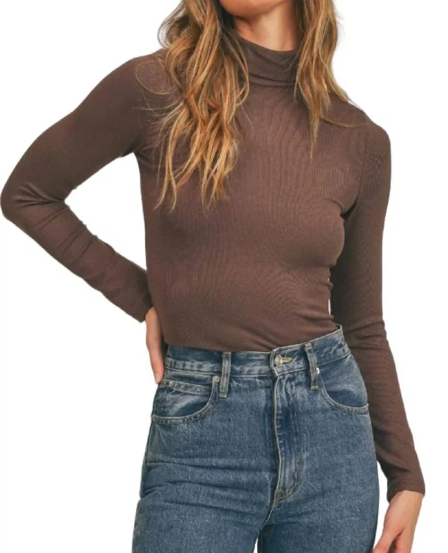 Gentle Wind Mock Neck Top In Bronze Chic Style, Always In Vogue