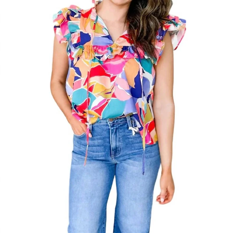 Geo Floral Bib Top In Multicolor Mother's Day Special