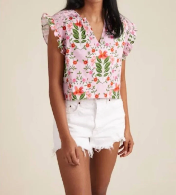 Gigi Top In Pink Bouquet Coastal Beach - Inspired Style