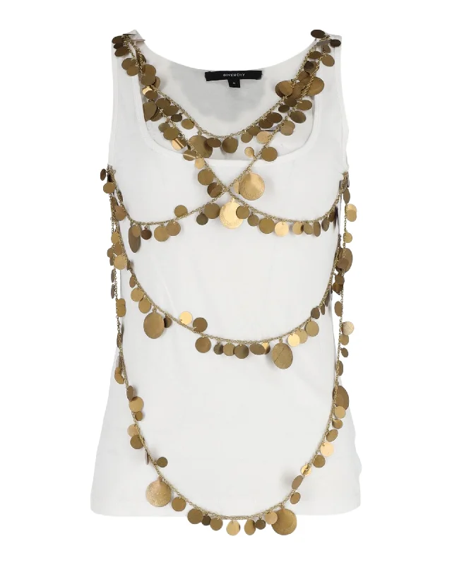 Givenchy Sleeveless Top with Golden Coins in White Cotton Redefining Women's Fashion