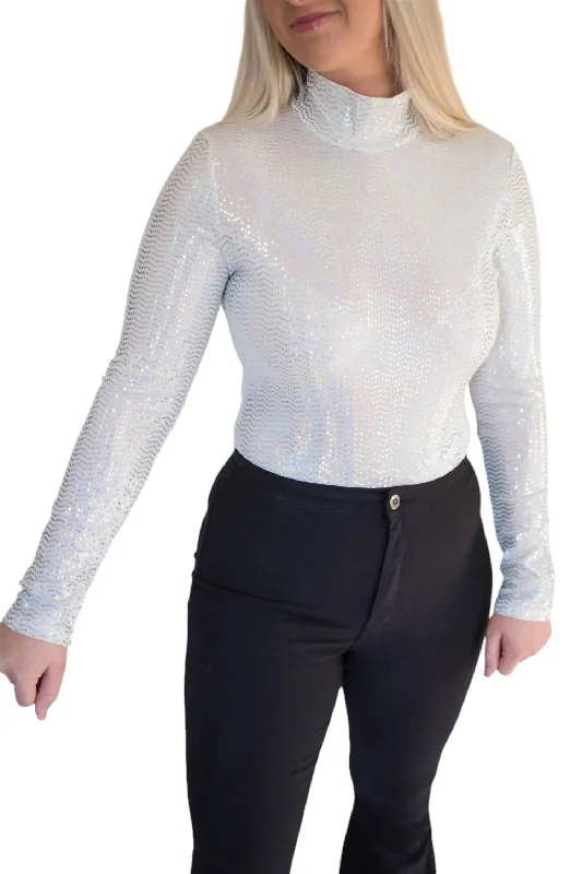 Glitter Moment Bodysuit In White Subtle Sophistication