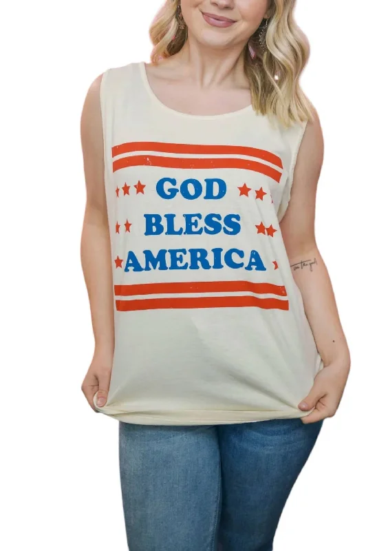 God Bless America Tank Top In Cream Runway Inspired Wear