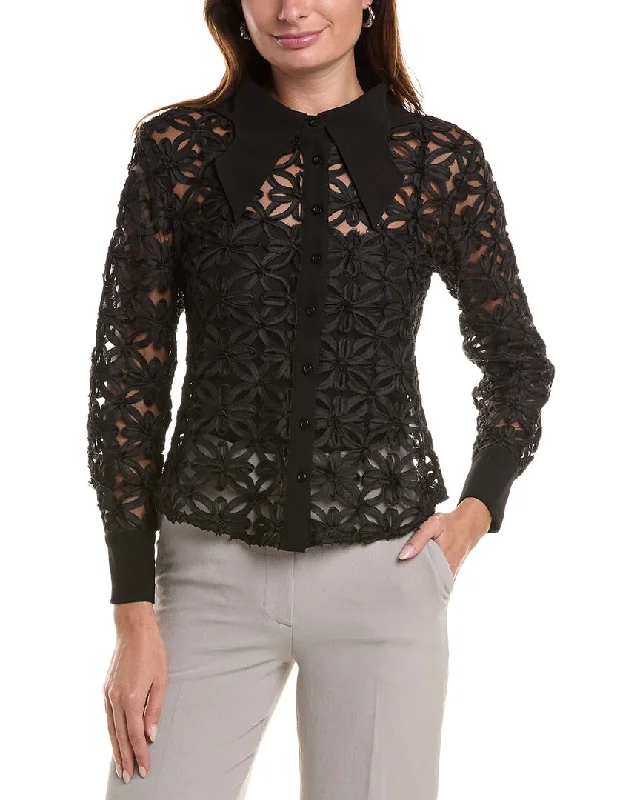 Gracia Crisscross Flower Pattern Sheer Shirt Holiday Sale