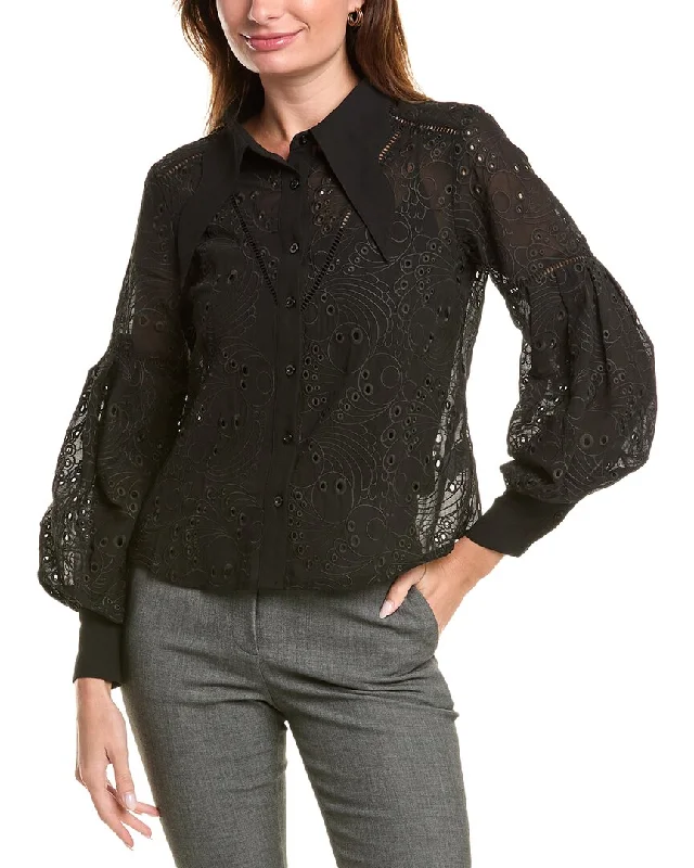 Gracia Eyelet Collared Top Comfortable Clothes