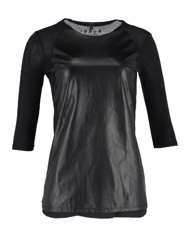 Gucci 3/4 Sleeve Top in Black Leather Urban Femme Streetwear