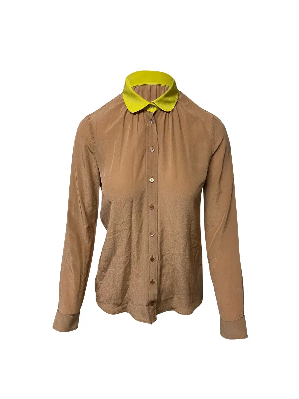 Gucci Buttondown Shirt in Brown Silk Stylish Savings