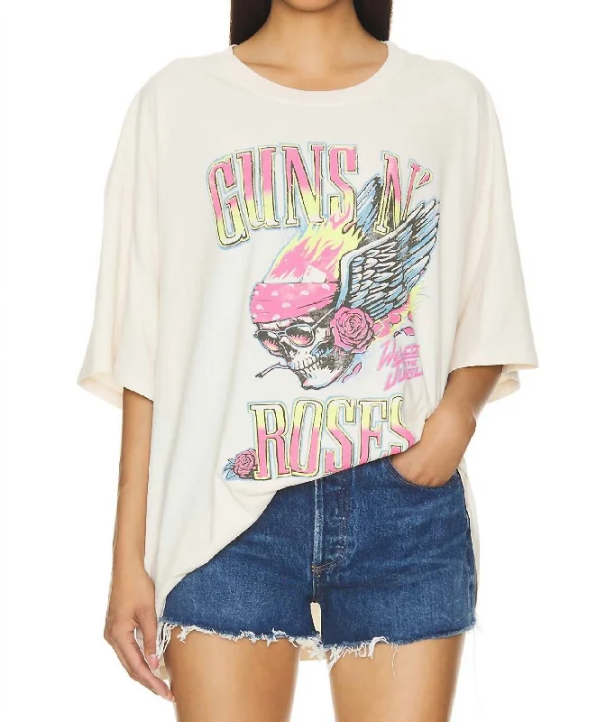 Guns N Roses Flaming Skull Tee In Dirty White Feminine Grace