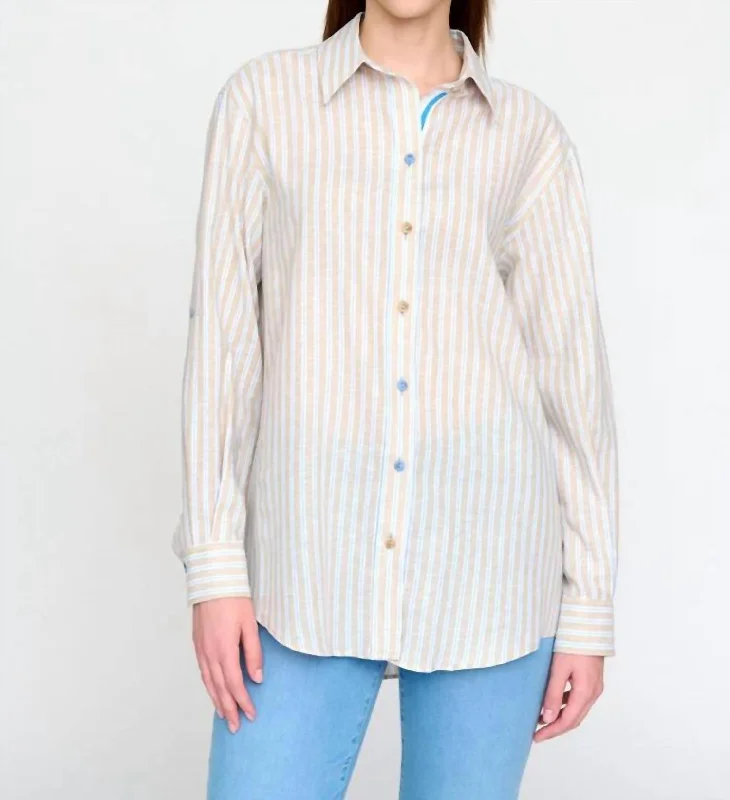 Hacinas Stripe Blouse In Beige Lightweight Fabric