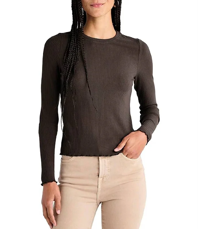 Hailey Ribbed Long Sleeve Top In Chocolate Limited Stock, Big Sale