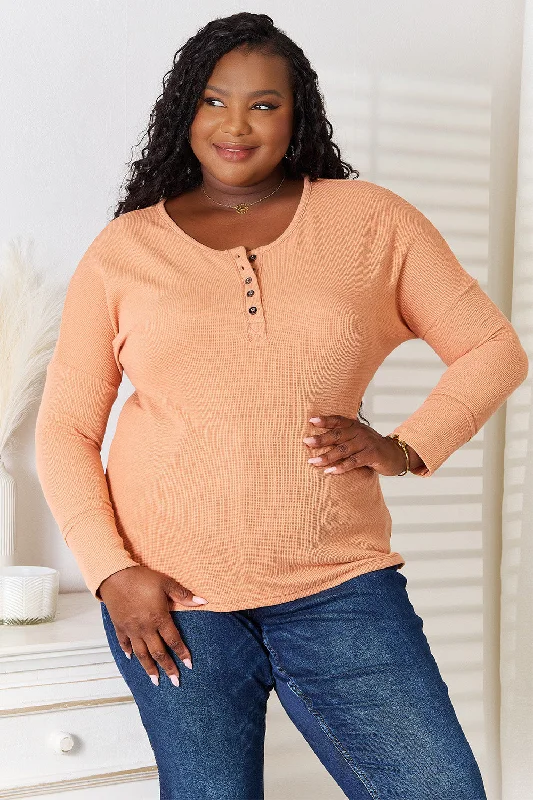 Half Button Long Sleeve Top Fashion Deal