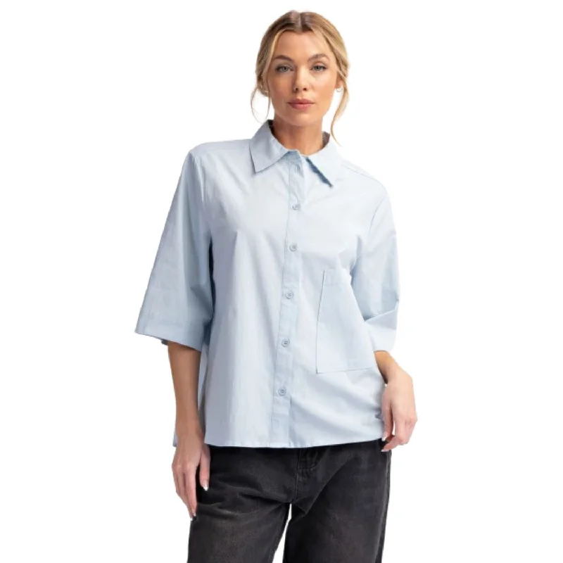 Half Slvs Stretch Poplin Button Down Shirt Comfortable Clothes