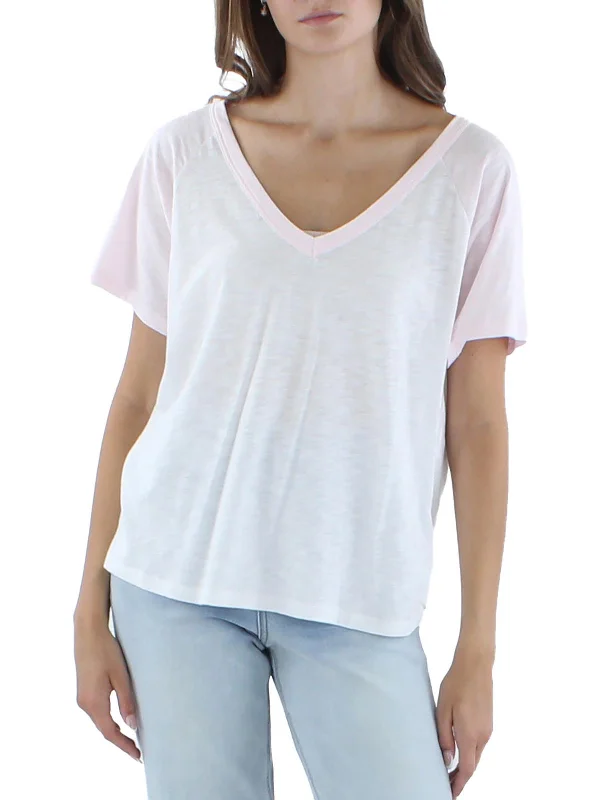 Hallie Womens Colorblock V-Neck T-Shirt Grab Romantic Date - Night Styles Now