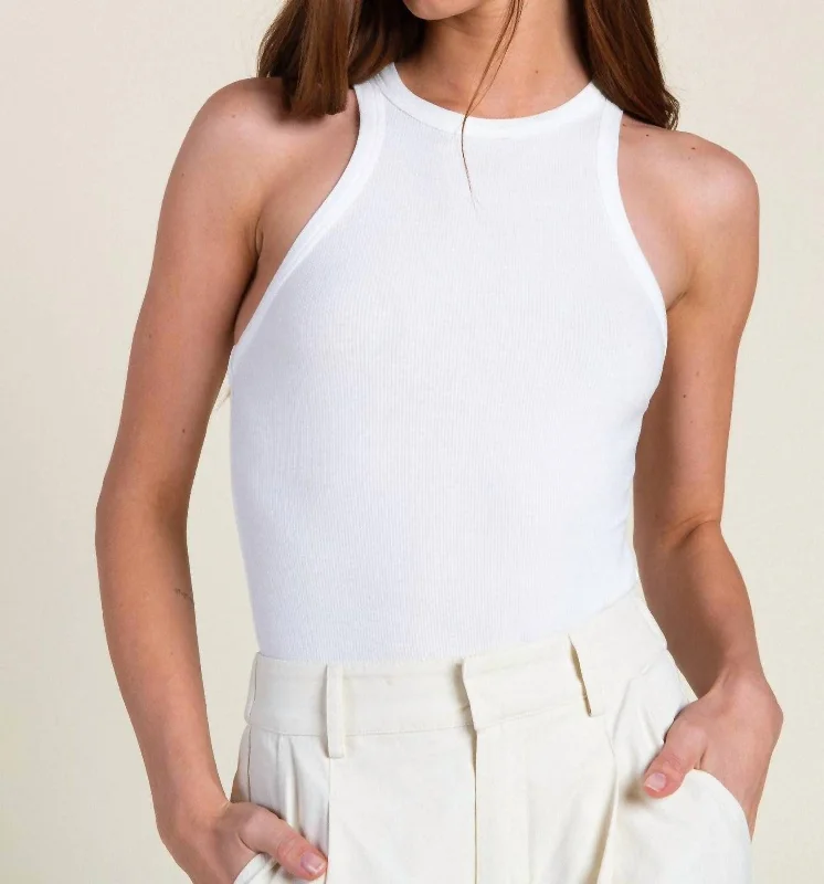 Halter Racerback Bodysuit In White Limited Quantities