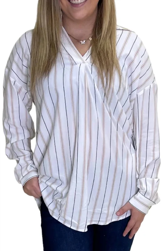 Hannah Striped Vneck Tunic In White Stylish Spring Fashion