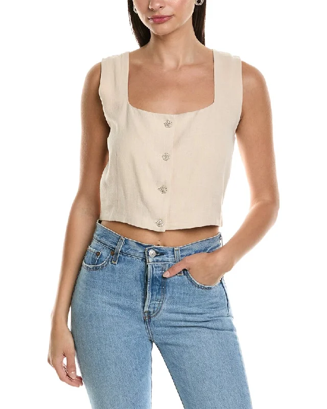 Harper Crystal Button Linen-Blend Crop Top Low Price Special